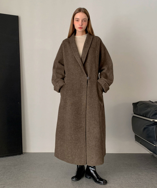 Handmade Shawl Collar One Button Wool Long Coat (2colors)