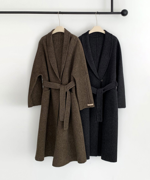 Handmade Shawl Collar One Button Wool Long Coat (2colors)