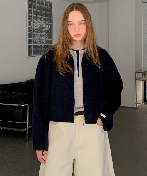Handmade Wool Collar Basic Zip-up Jacket (2colors)