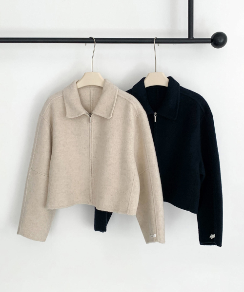Handmade Wool Collar Basic Zip-up Jacket (2colors)