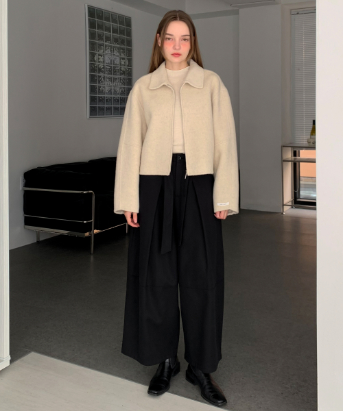 Handmade Wool Collar Basic Zip-up Jacket (2colors)