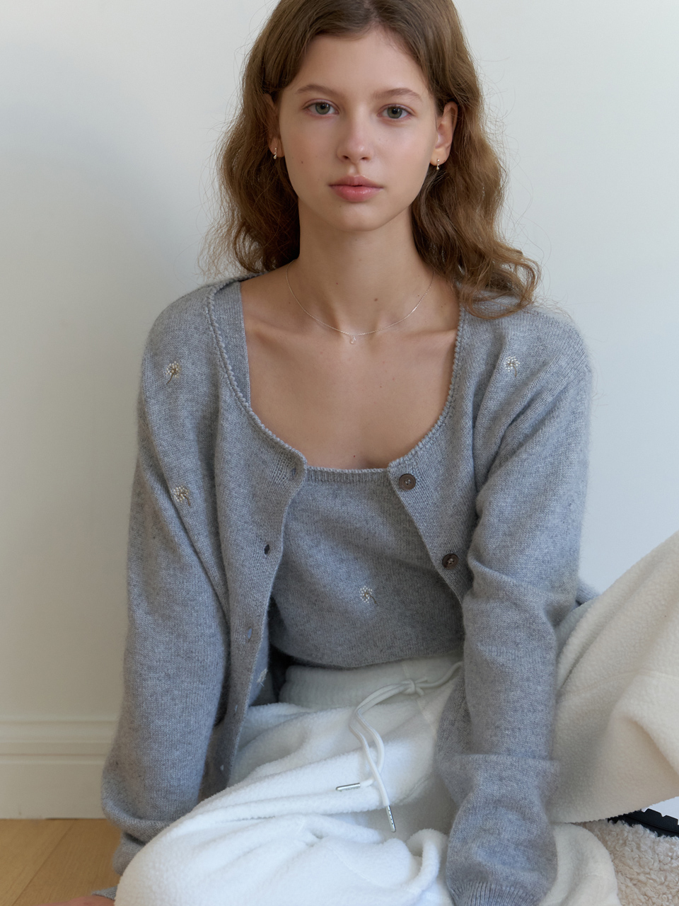 Coton knit cardigan set_2piece (gray)