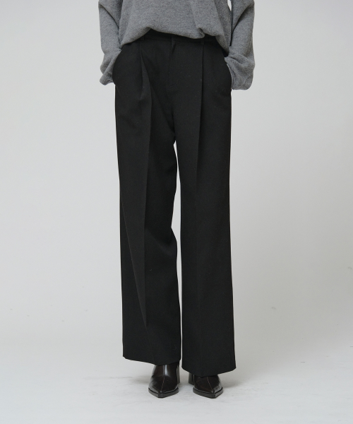 [ESSENTIEL] ARCH Minimal Wool-Blend Semi-Wide Pants_черный