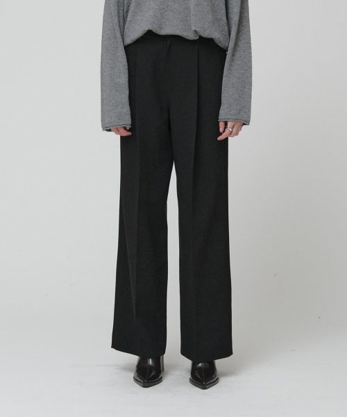 [ESSENTIEL] ARCH Minimal Wool-Blend Semi-Wide Pants_черный