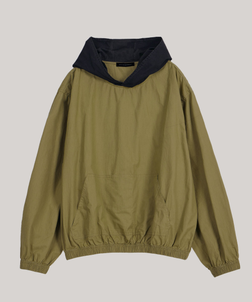 Хлопковый анорак с вареным эффектом_Olive