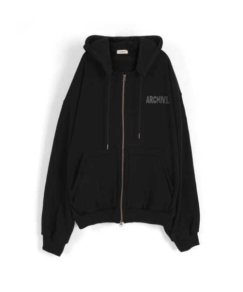 dual pocket heavy sweat hood zip up (черный)