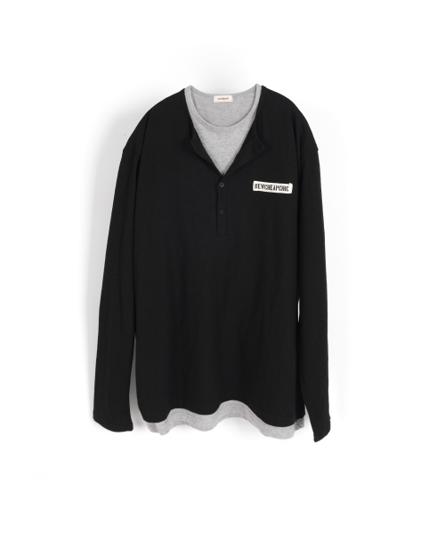 grainy slub layered henley (черный)