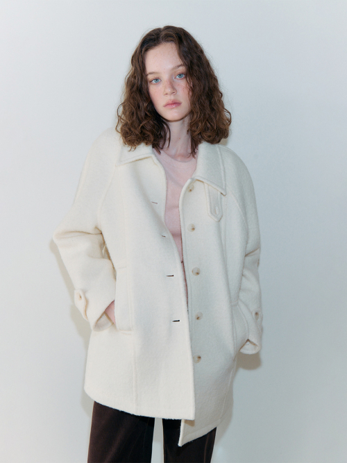 Boucle Stitch Half Coat, Ivory