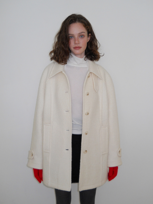 Boucle Stitch Half Coat, Ivory