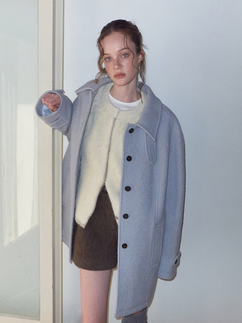 Boucle Stitch Half Coat, Light Blue