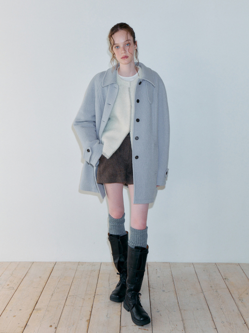 Boucle Stitch Half Coat, Light Blue