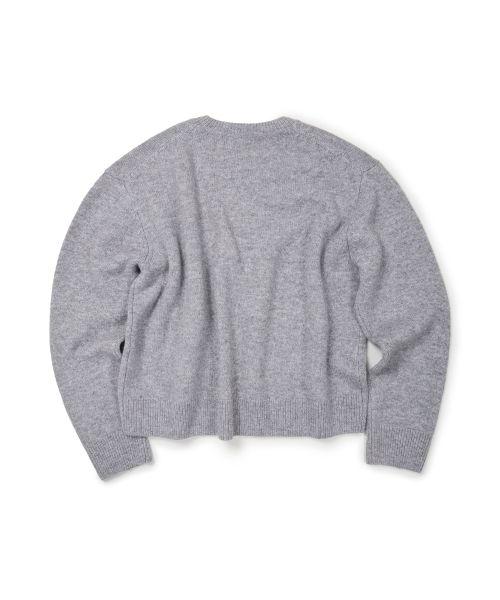 (BASE) CROP ROUND NECK CARDIGAN (GRAY)