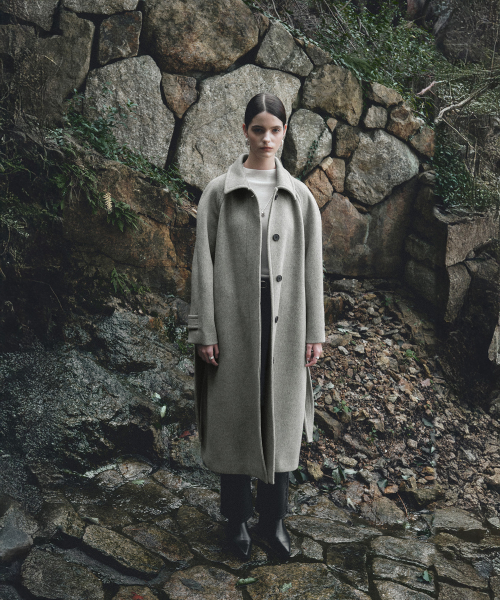 NOIR Belted Balmacaan Merino Wool Coat_Gray