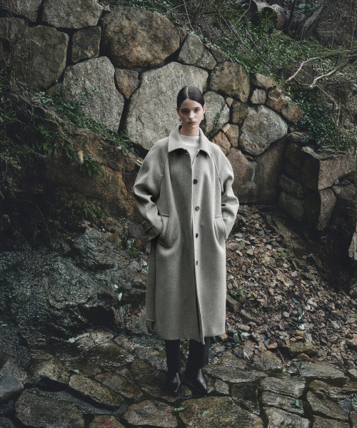 NOIR Belted Balmacaan Merino Wool Coat_Gray