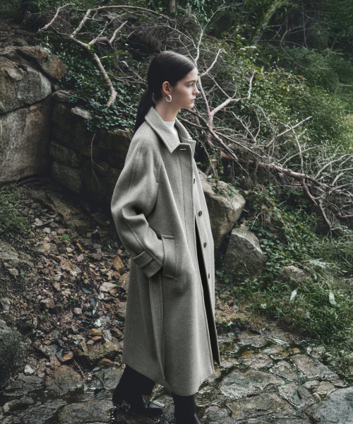 NOIR Belted Balmacaan Merino Wool Coat_Gray