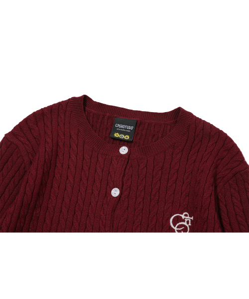 Вязаный кроп-кардиган с косами Burgundy