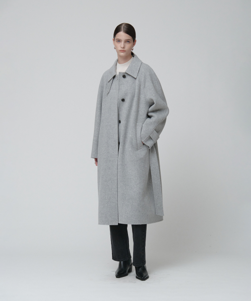 NU BERN Classic Merino Wool Handmade Balmacaan Coat_Light Gray