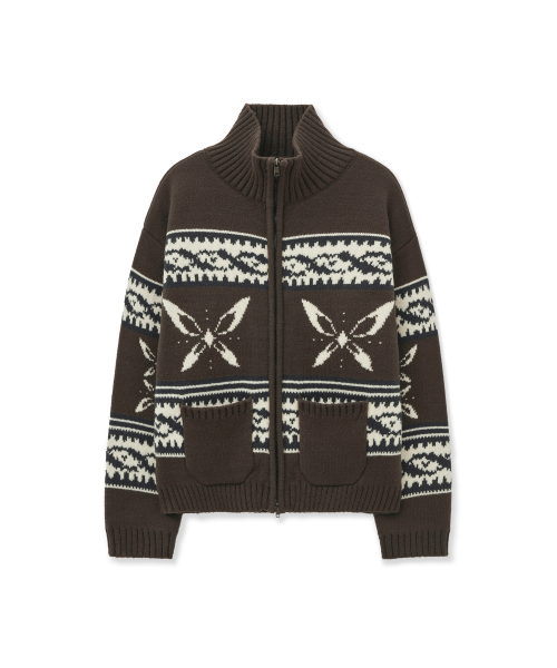 COWICHAN ZIP-UP CARDIGAN JACKET-BROWN