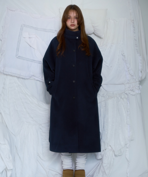 Half-neck Overfit Long Coat [темно-синий]