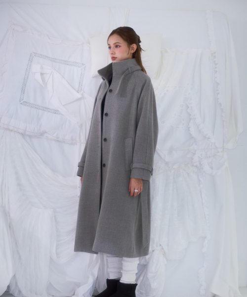 Half-neck Overfit Long Coat [Gray]