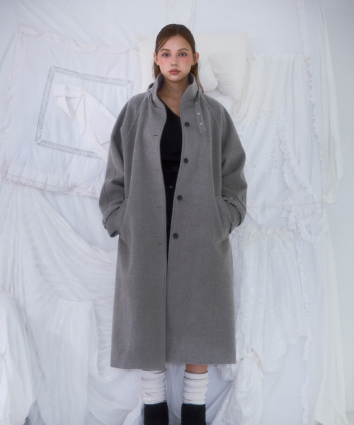 Half-neck Overfit Long Coat [Gray]