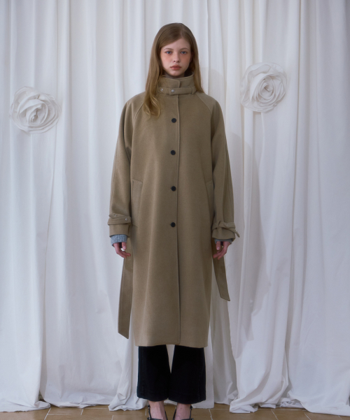 Half-neck Overfit Long Coat [Beige]