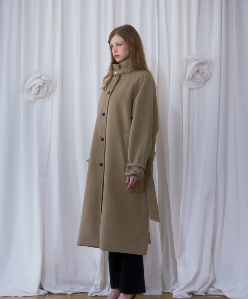 Half-neck Overfit Long Coat [Beige]