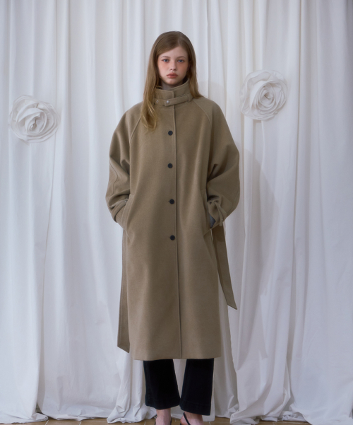 Half-neck Overfit Long Coat [Beige]