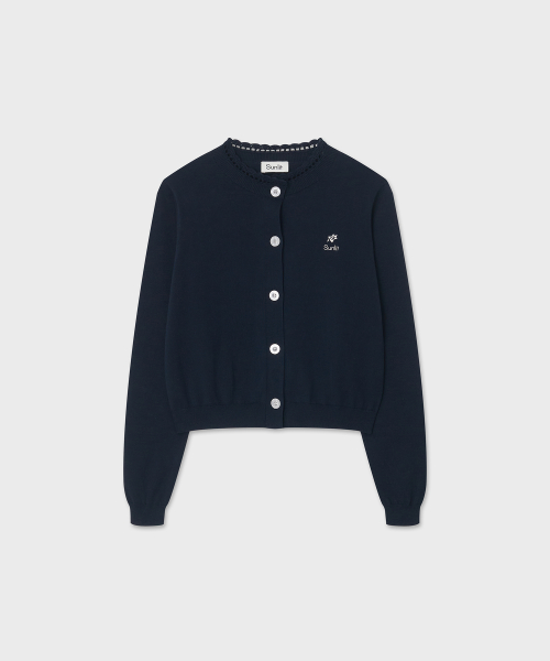 Трикотажный кардиган с рюшами (Dark Navy)