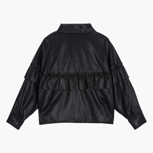 Кожаная куртка с оборками BLACK (S5FWJK004)