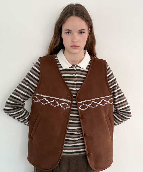 SN Stripe Collar T-shirt (Brown)