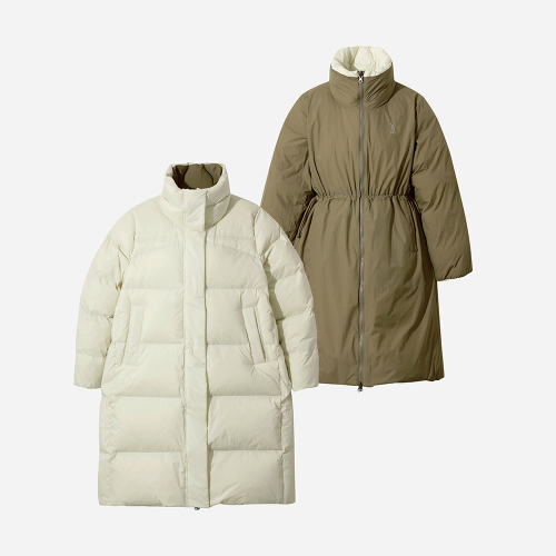 Женский двусторонний пуховик D7 Long (IVORY)