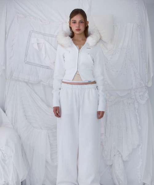 Fur Slim Rivet Hood Zip-up [Ivory]