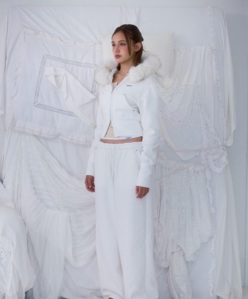 Fur Slim Rivet Hood Zip-up [Ivory]