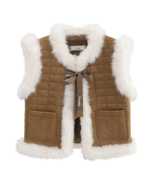Fur Trim Quilted Vest черный