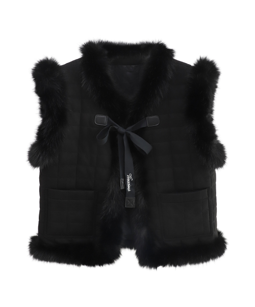 Fur Trim Quilted Vest черный
