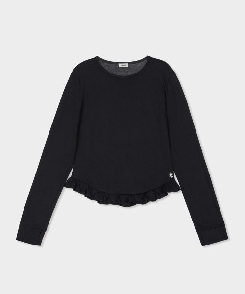 Ruffle мягкий round neck T-рубашка чёрный