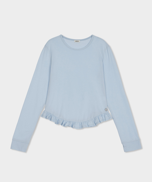 Ruffle мягкий round neck T-рубашка SKYBLUE