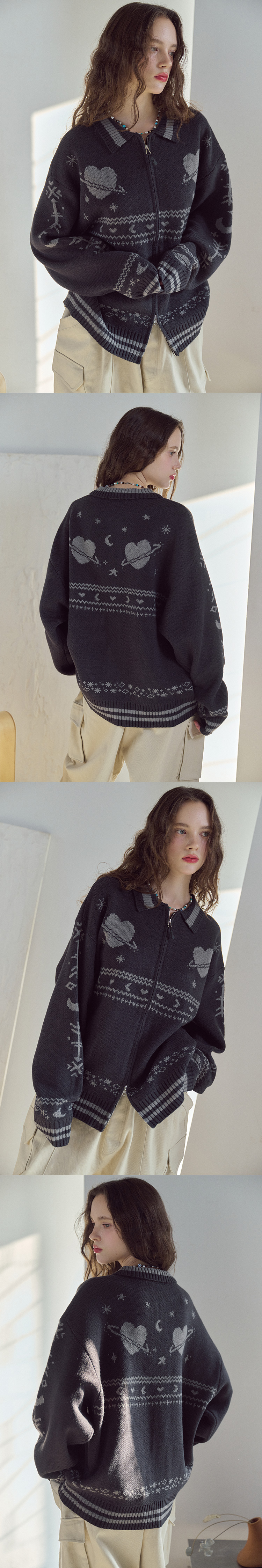 2-WAY ZIP-UP CARDIGAN - 2 COLORS CHARCOAL