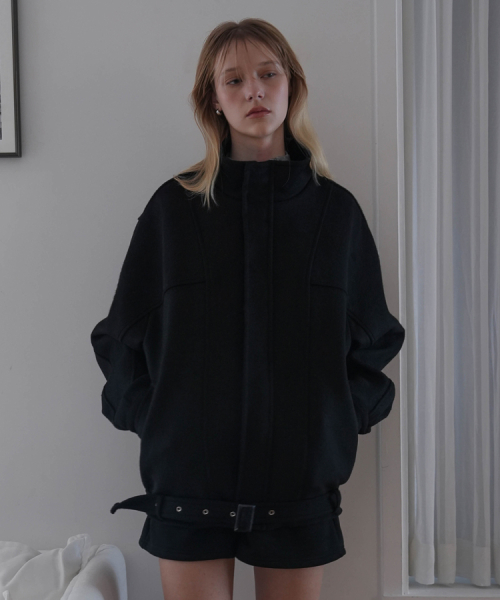 Belted шерстяной Half куртка [чёрный]