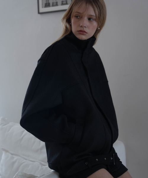 Belted шерстяной Half куртка [чёрный]