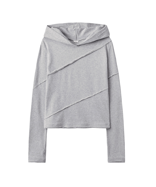 Diagonal Cut Slim Fit Hoodie Melange серый