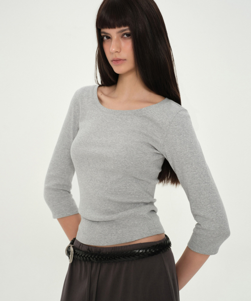 Женская облегающая футболка 3/4 с глубоким вырезом [MEDIUM GRAY]