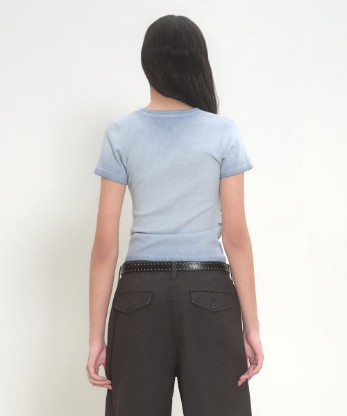 Womens Dirty Dyed Slim Crew Neck T-рубашка [Dusty синий]