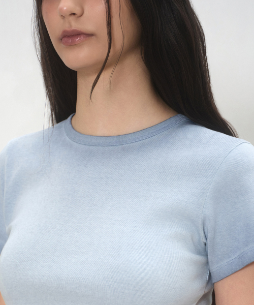 Womens Dirty Dyed Slim Crew Neck T-рубашка [Dusty синий]
