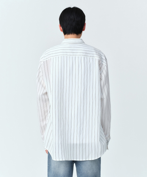 Свободная полосатая рубашка жатка [White/Grey]