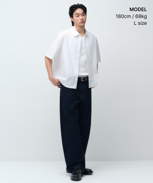 Вощёная поплиновая укороченная рубашка с коротким рукавом [White]