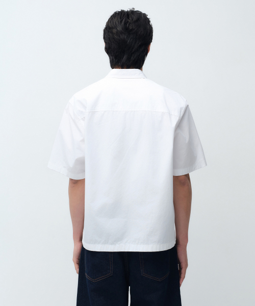 Вощёная поплиновая укороченная рубашка с коротким рукавом [White]