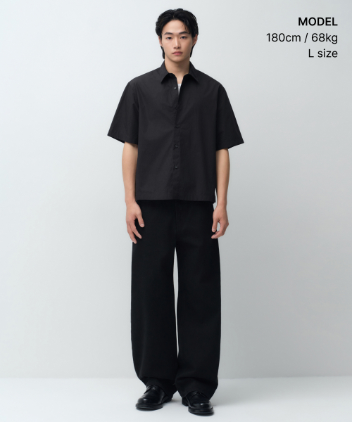 Укороченная рубашка из поплина с коротким рукавом [Black]