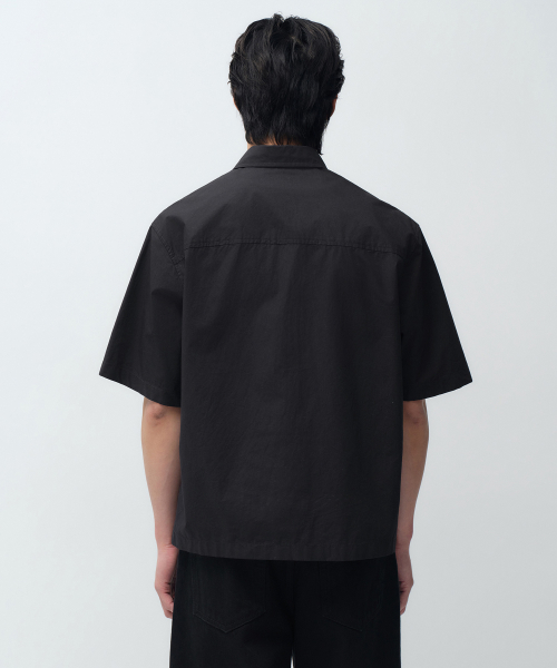 Укороченная рубашка из поплина с коротким рукавом [Black]
